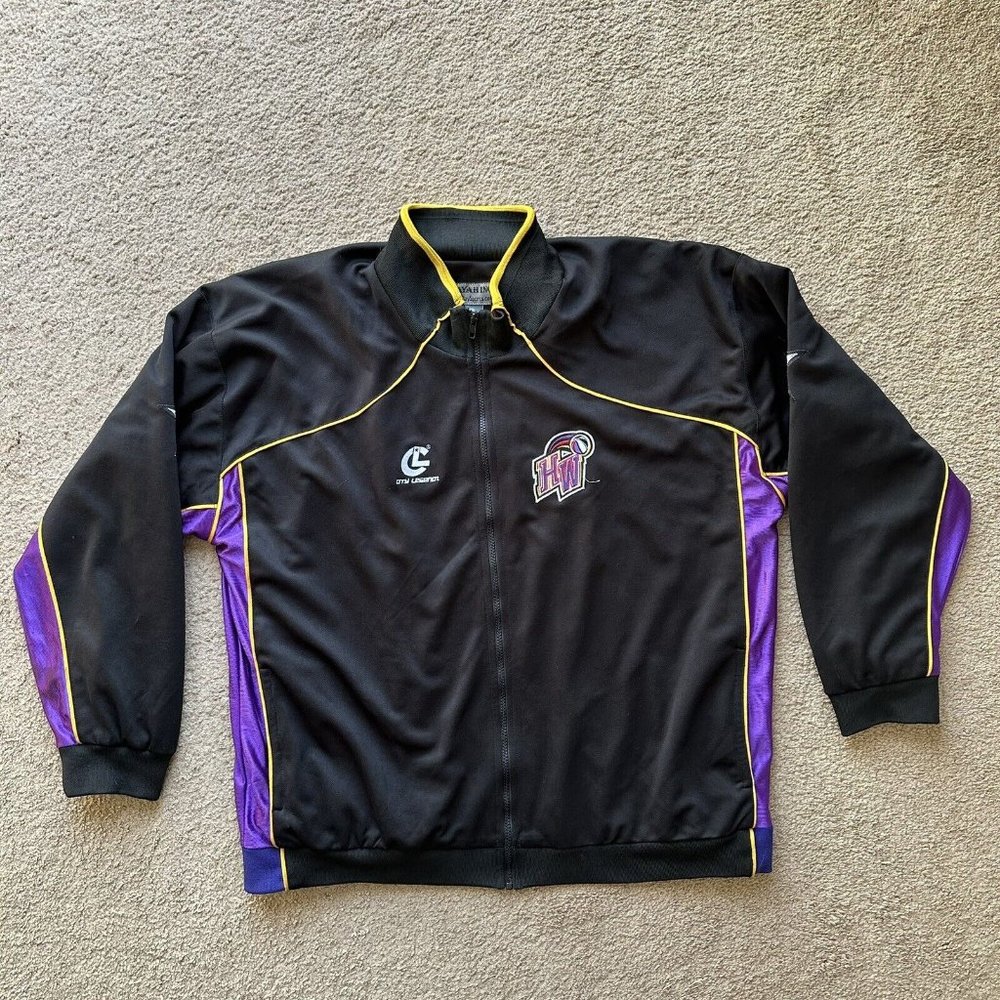Harlem Wizards Jacket Mens 2XL Full Zip Mock Neck Vtg Hayah Inc Fleece Black
